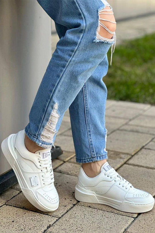 Женские кожаные кроссовки Dolce & Gabbana New Roma - White