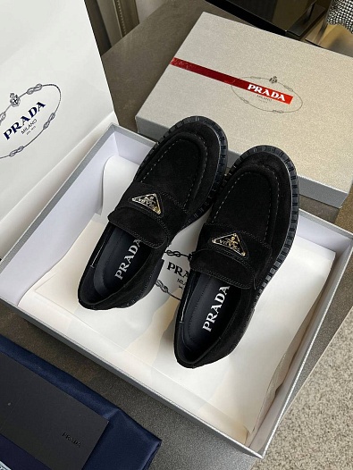 Женские замшевые лоферы Prada Premium - Black   