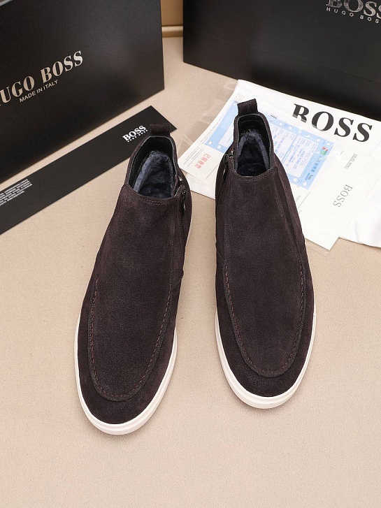 Замшевые лоферы с мехом Hugo Boss high-top - Brown