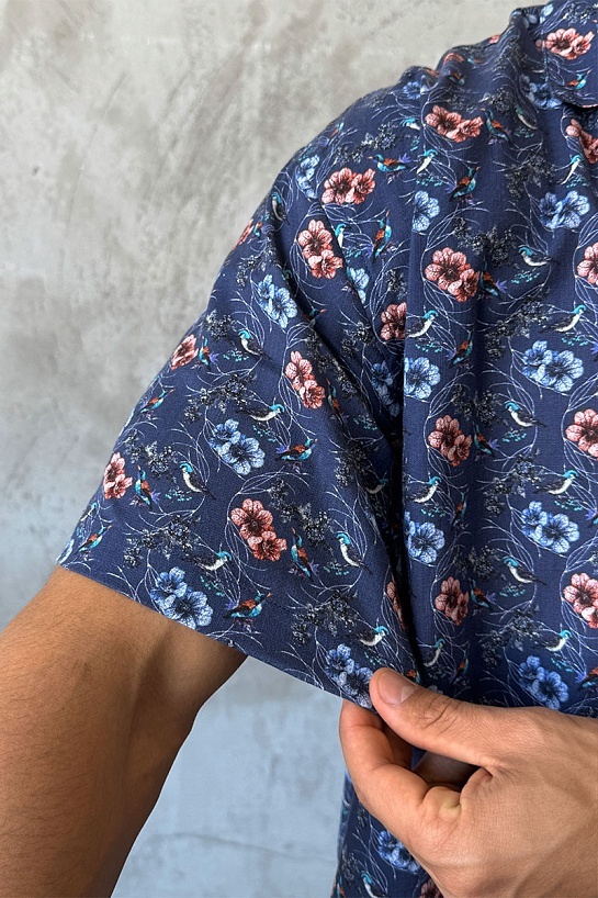 Мужская синяя рубашка Dolce & Gabbana floral-print