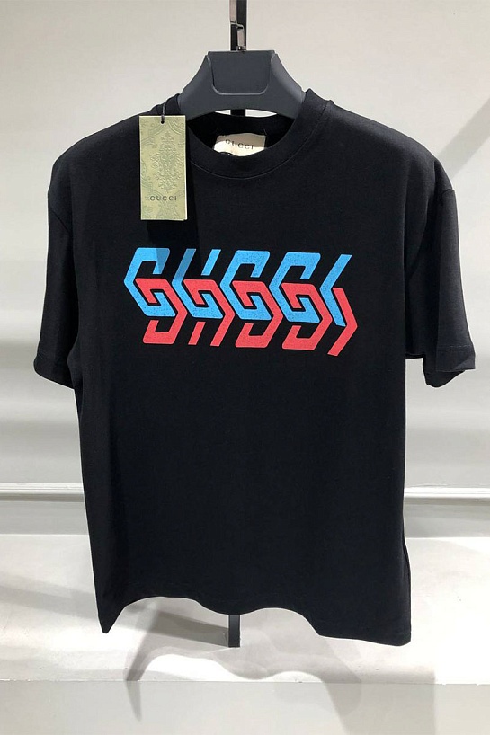 Чёрная оверсайз футболка Gucci mirror-logo