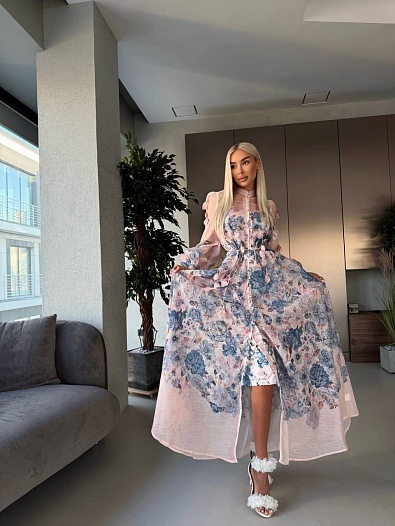 Женское платье с цветочным принтом Zimmermann розового цвета premium   