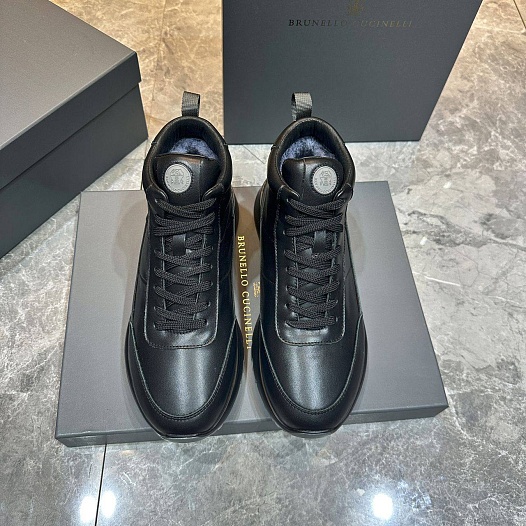 Кожаные кроссовки с мехом Brunello Cucinelli high-top - Black   