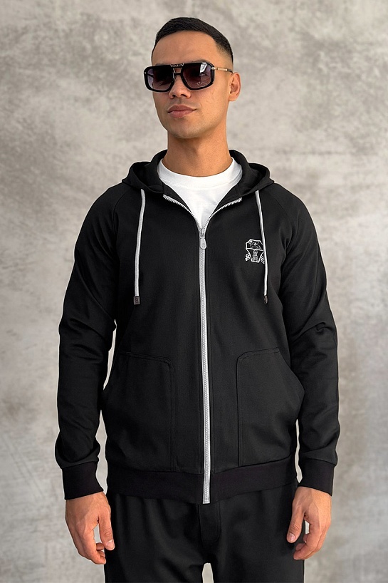 Кофта на молнии Brunello Cucinelli logo-embroidered - Black