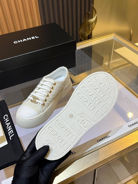 Женские комбинированные кроссовки Chanel Premium - White