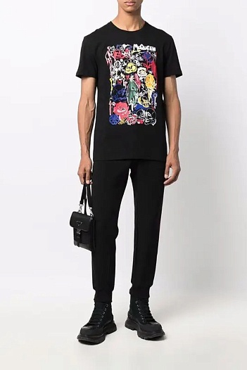 Мужская чёрная футболка Alexander McQueen graphic skull   