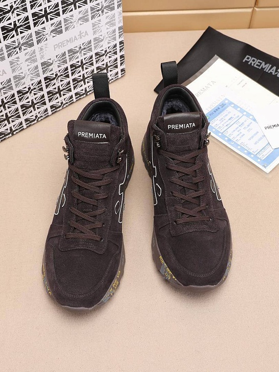 Замшевые кроссовки с мехом Premiata high-top - Brown