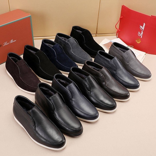Кожаные лоферы с мехом Loro Piana Open Walk - Black