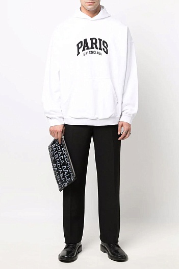 Худи белого цвета Balenciaga Paris logo-print   