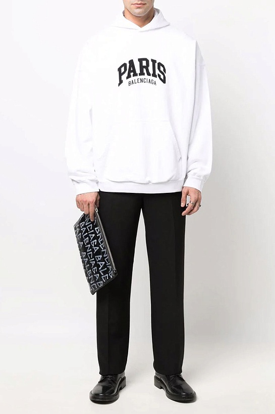 Худи белого цвета Balenciaga Paris logo-print