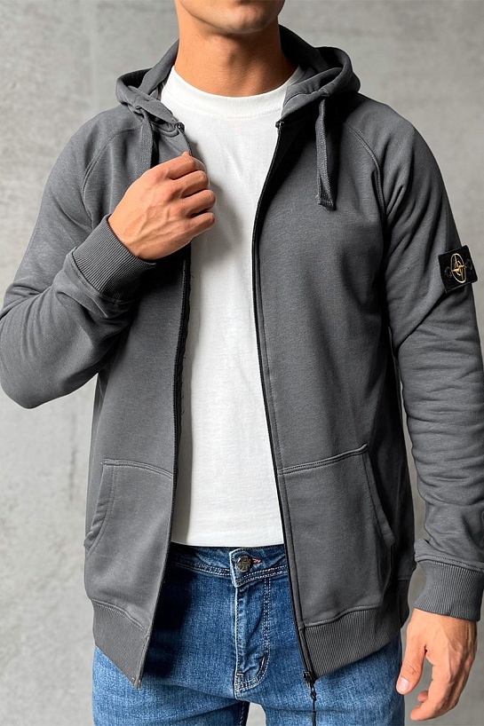 Серая кофта на молнии Stone Island compass-patch