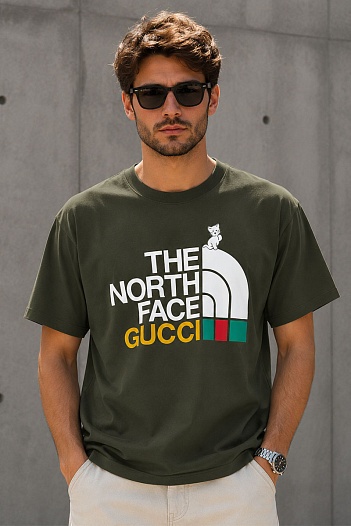Зелёная оверсайз футболка Gucci x The North Face Collaboration   