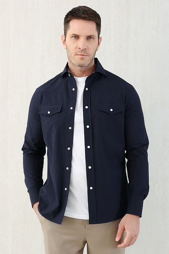 Мужская тёмно-синяя рубашка Brunello Cucinelli Premium