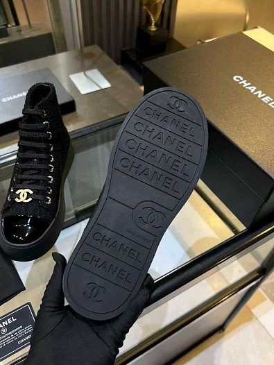 Женские комбинированные кроссовки Chanel High Top premium   