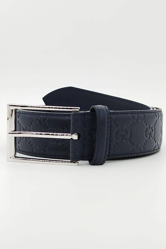 Кожаный тёмно-синий ремень Gucci (ширина 3.8 см, длина 110 / 115 см)