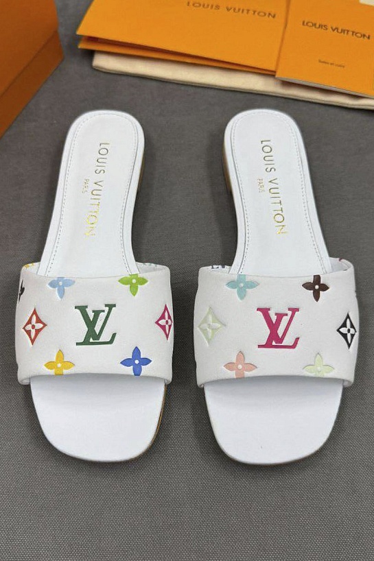 Женские кожаные шлёпанцы Louis Vuitton x Takashi Murakami Multicolore premium