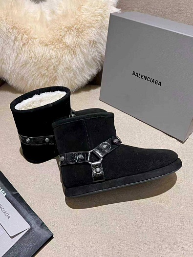 Женские ботинки с мехом Balenciaga Alaska premium - Black   