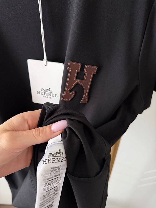 Женская чёрная футболка Hermes premium