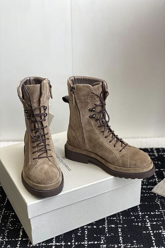 Женские замшевые ботинки Brunello Cucinelli Premium - Brown