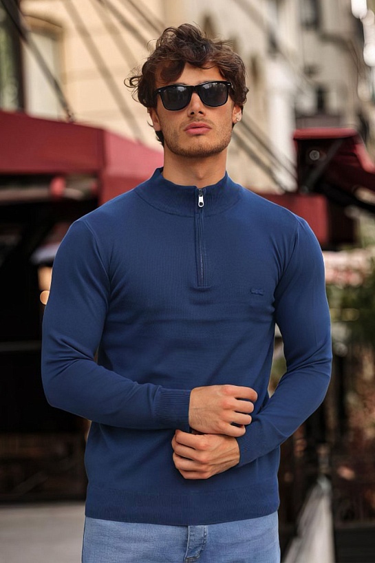 Мужской синий джемпер Lacoste Zip Neck