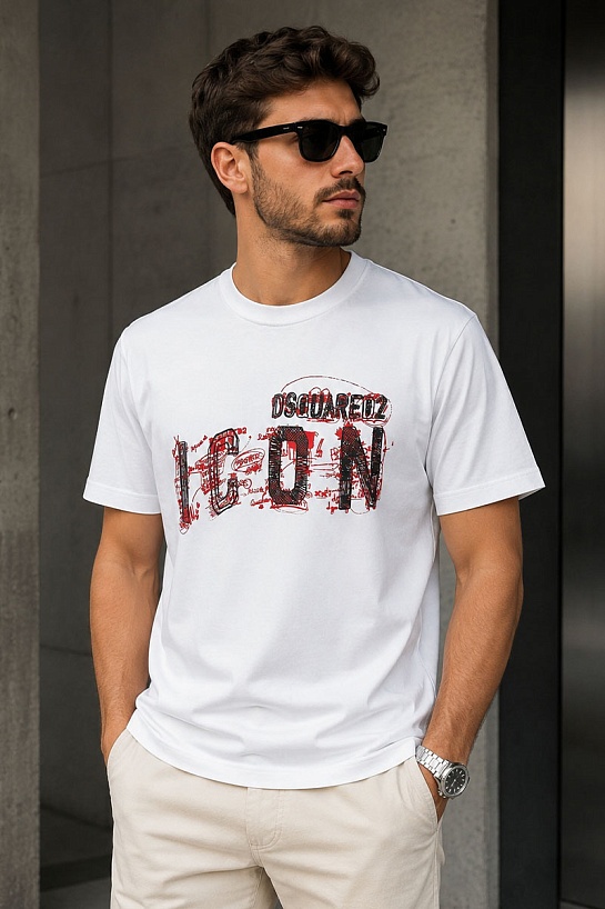 Мужская белая футболка Dsquared2 "ICON"
