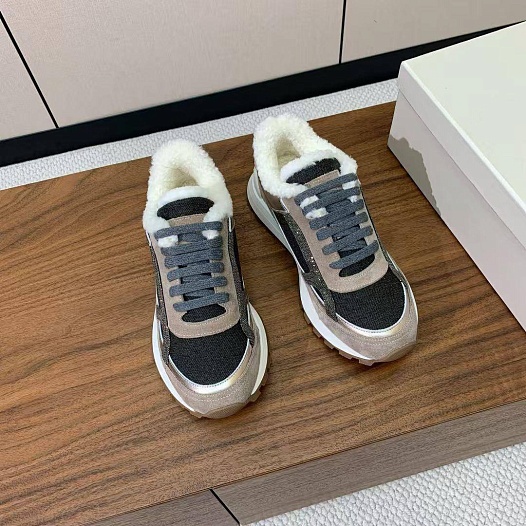 Женские замшевые кроссовки с мехом Brunello Cucinelli premium   