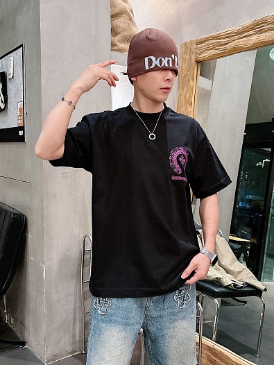 Чёрная оверсайз футболка Chrome Hearts premium   