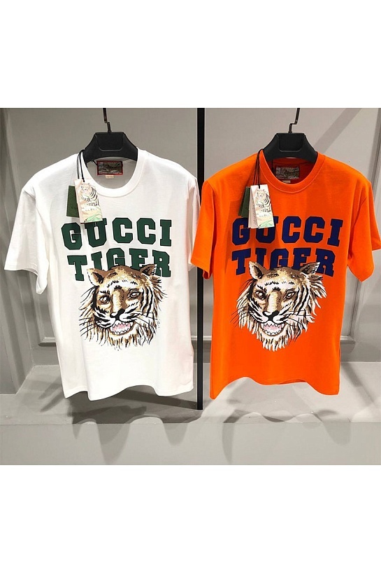 Белая оверсайз футболка Gucci Tiger logo print
