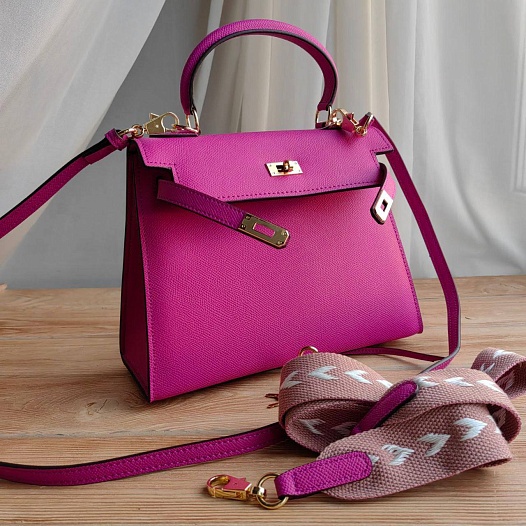 Женская кожаная сумка Hermes Kelley 25x20 см - Pink   