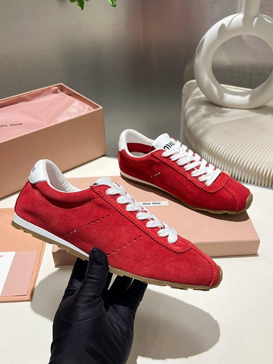 Женские замшевые кроссовки MIU MIU Premium - Red