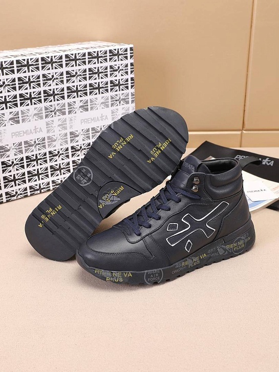 Кожаные кроссовки с мехом Premiata high-top - Navy