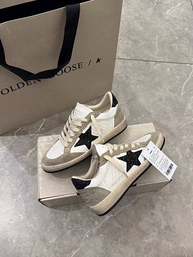 Женские кожаные кроссовки Golden Goose Ball Star Premium - Black / White   