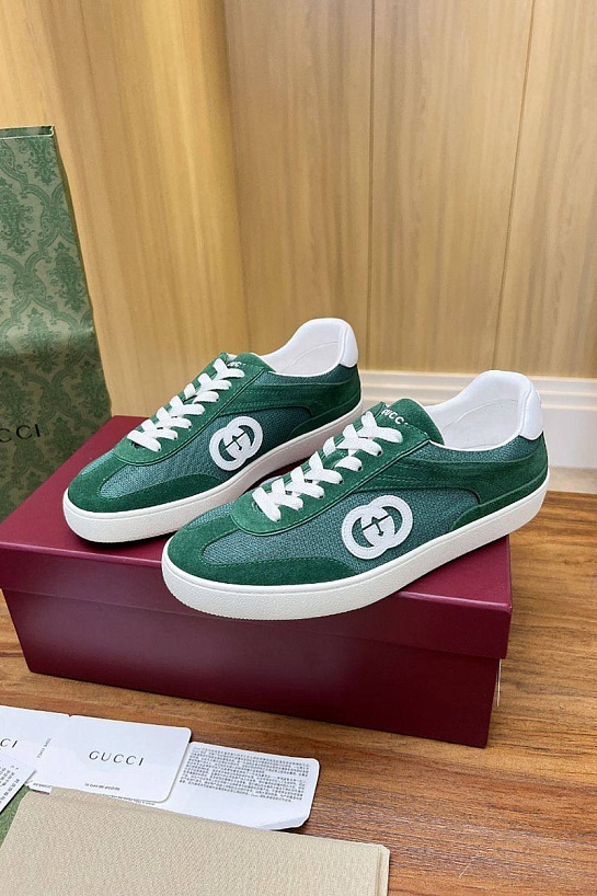 Женские замшевые кеды Gucci Premium - Green