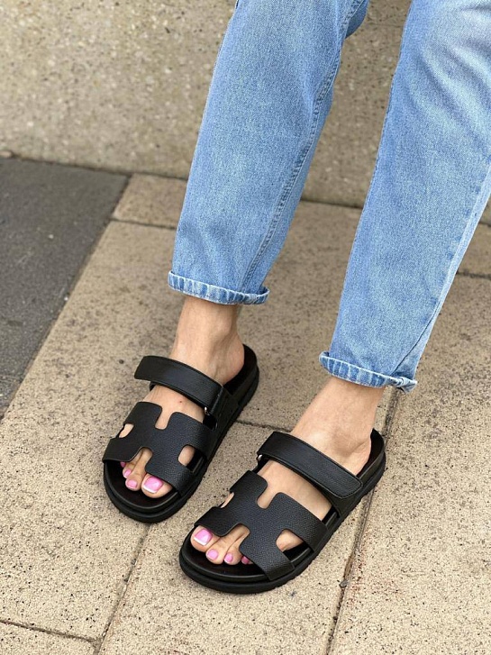 Женские кожаные сандалии Hermes Chypre - Black