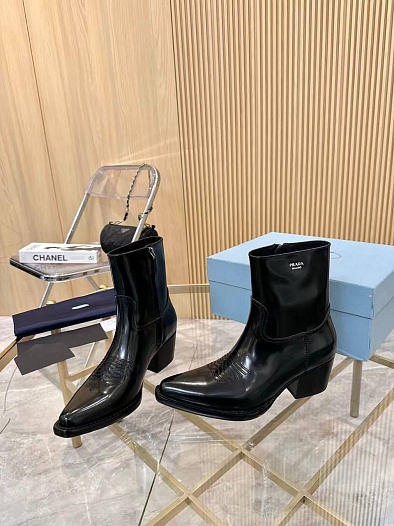 Женские кожаные сапоги Prada premium - Black   