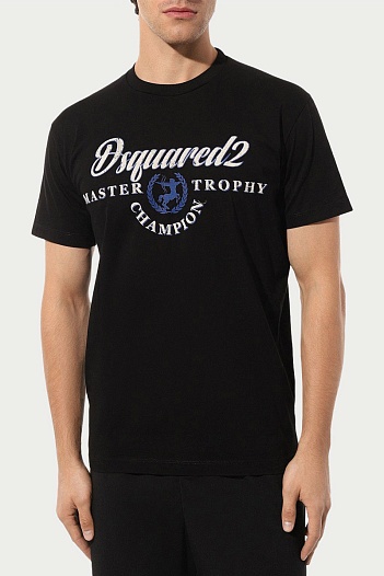 Мужская чёрная футболка Dsquared2 Master Trophy logo-print   