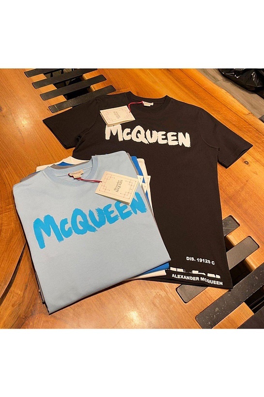 Серая футболка Alexander McQueen graffiti logo-print