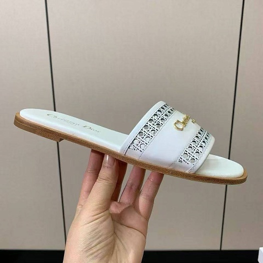 Женские кожаные шлёпанцы Dior Premium - White   