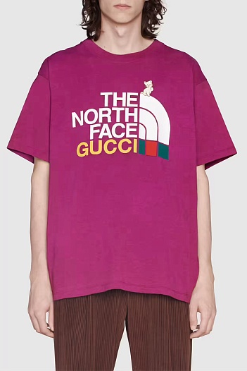 Фиолетовая оверсайз футболка Gucci x The North Face Collaboration   