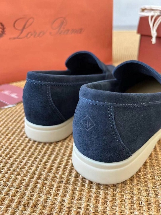 Женские замшевые лоферы Loro Piana Open Walk Premium - Navy