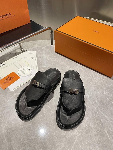 Женские кожаные шлёпанцы Hermes Empire premium   