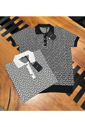 Вязаное поло Balmain monogram - Black / White   