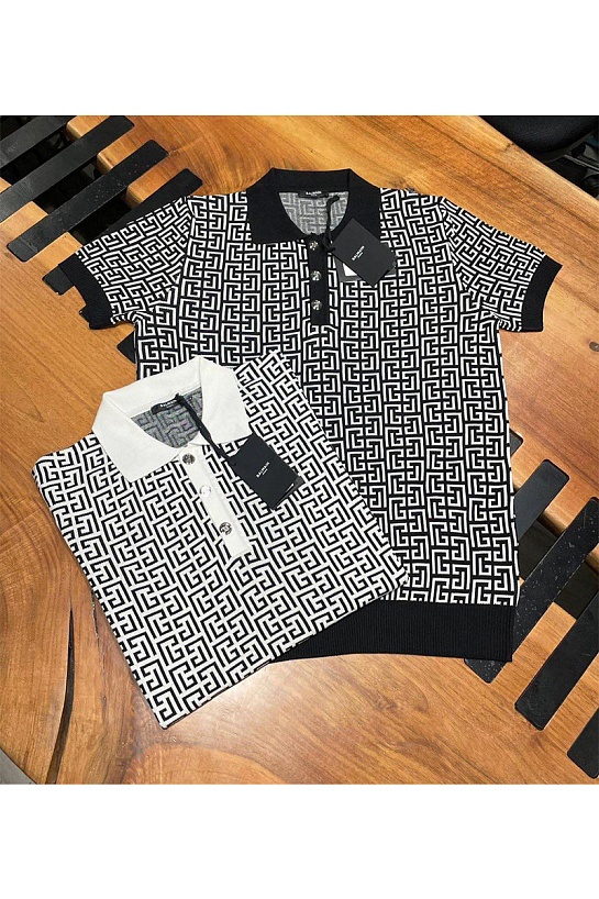 Вязанное поло Balmain monogram - Black / White