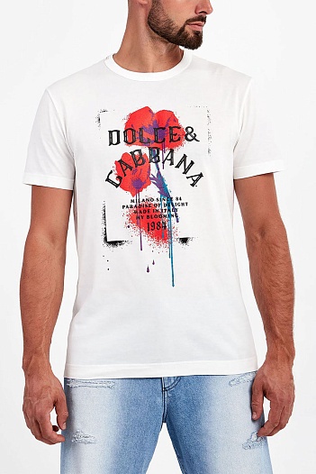Белая мужская футболка Dolce & Gabbana floral logo-print   