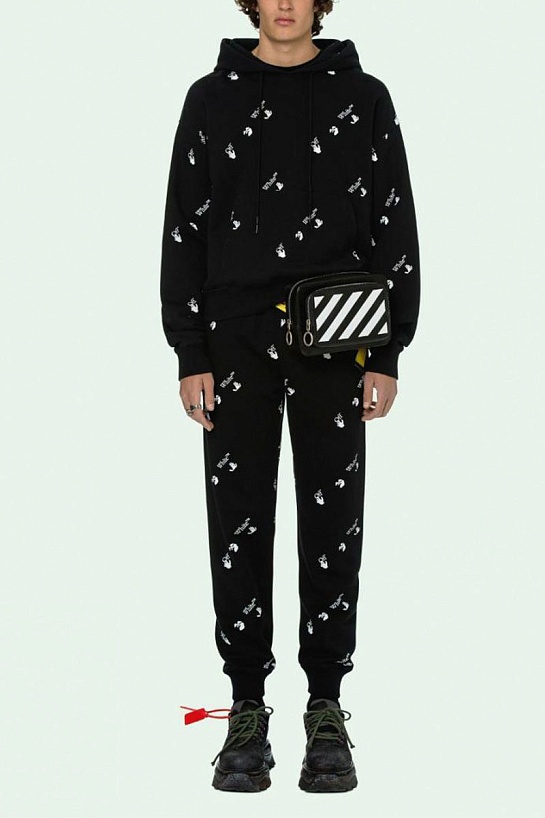 Мужской чёрный костюм Off-White logo all-over
