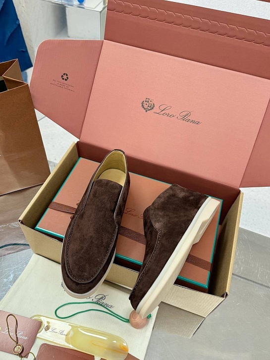 Женские замшевые лоферы Loro Piana premium - Brown