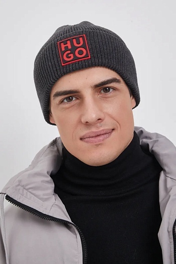 Шапка тёмно-серого цвета Hugo Boss logo-patch   