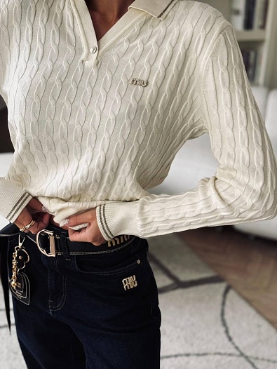 Женское поло с длинным рукавом MIU MIU premium - White   