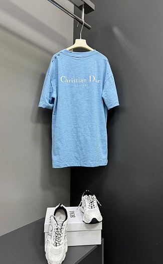 Женская оверсайз футболка синего цвета Dior premium   