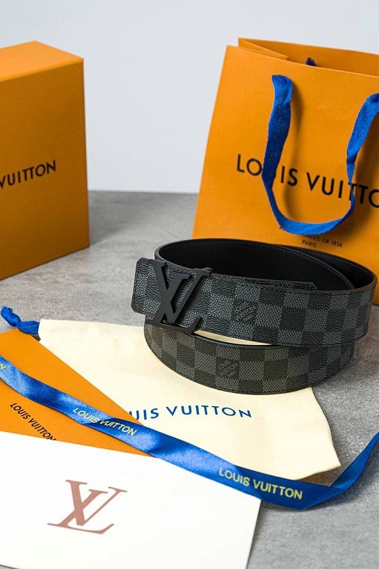 Кожаный ремень Louis Vuitton Initiales Damier Graphite (ширина 4 см)